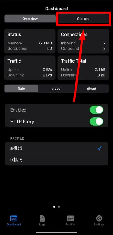 Dashboard 顶部切换到 Groups 标签